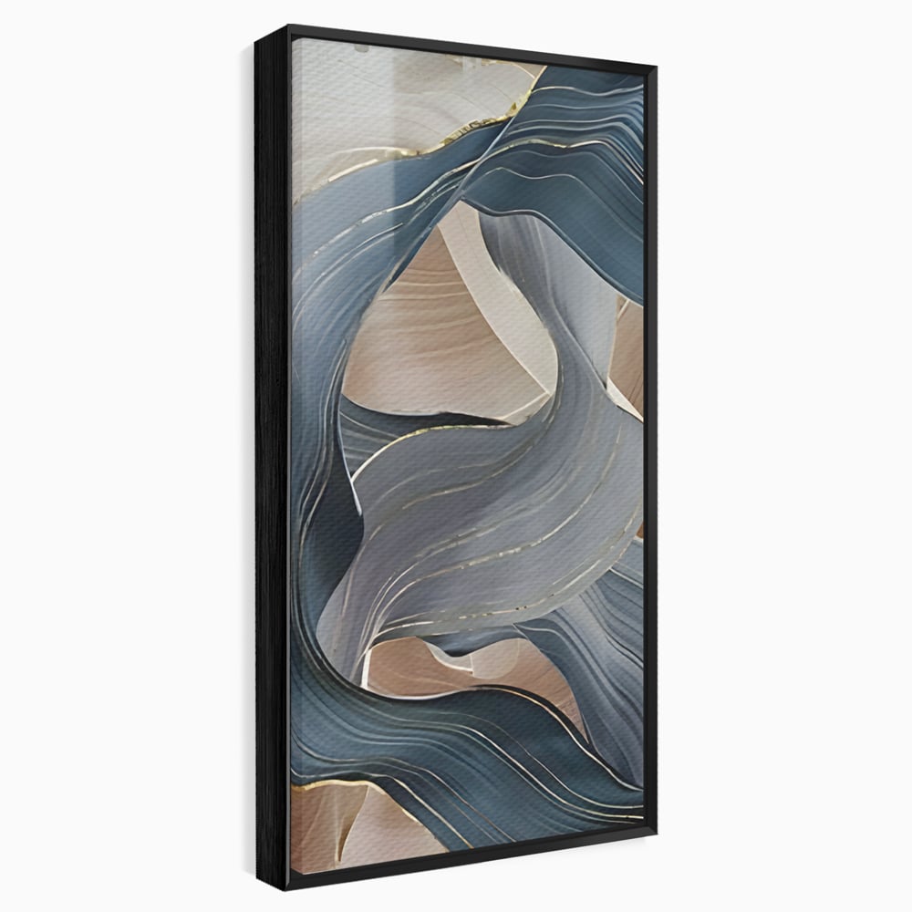 Tablou canvas cu pictura abstracta cu valuri ondulate, in rama de aluminiu negru